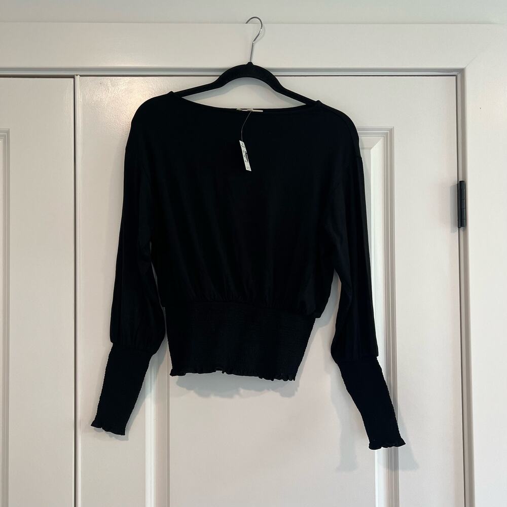 NWT Madewell Women's Black Cinched Waist Longsleeve‎ Blouse Size XXS NT932